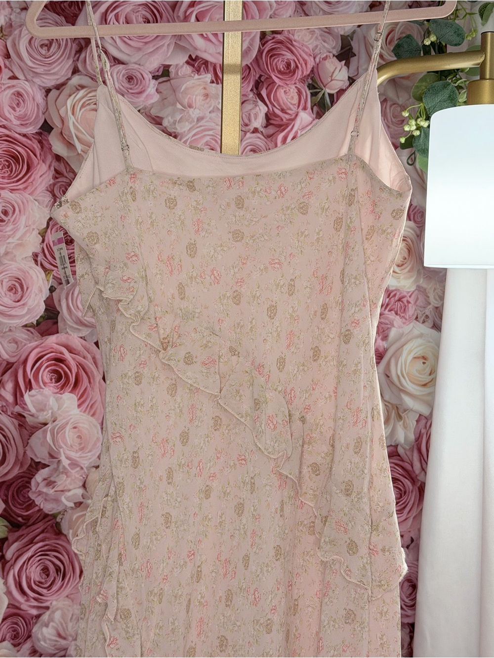 All in Favor Blush Floral Asymmetrical Ruffle Slip Dress - Picture 4 of 6